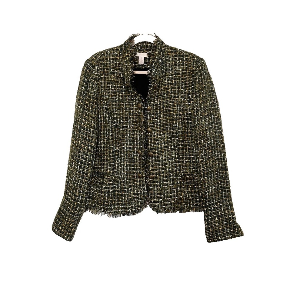 Colorful Tweed Fringe Metallic Blazer L Classic Preppy Resort Festive Holiday